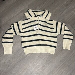 American Eagle 3/4 zip sweater.  Cream and blue stripes